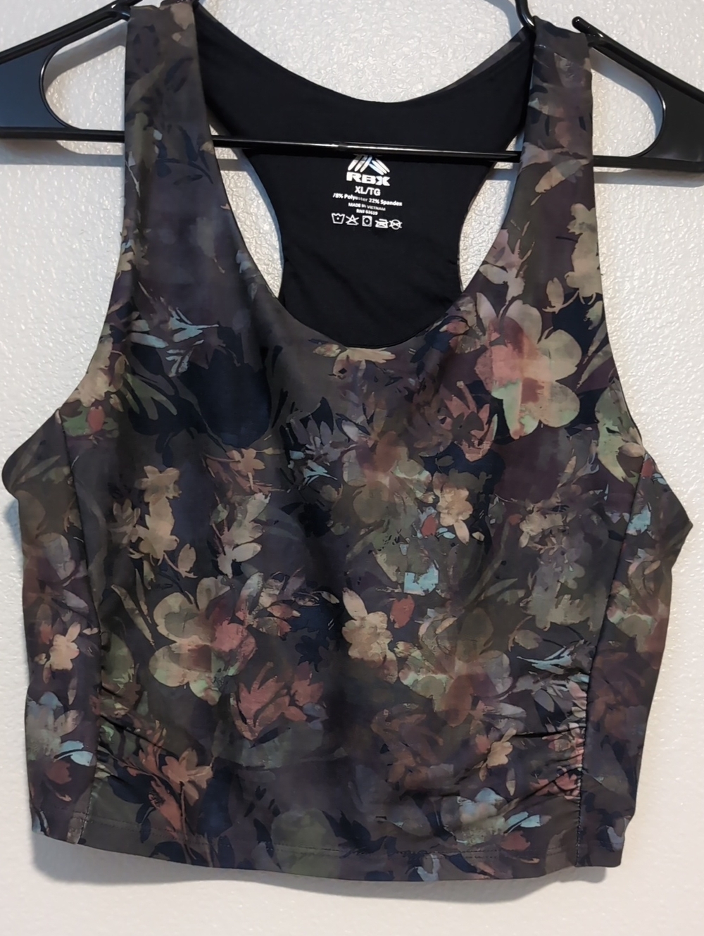 RBX Dark Floral Racerback Longline Sports Bra